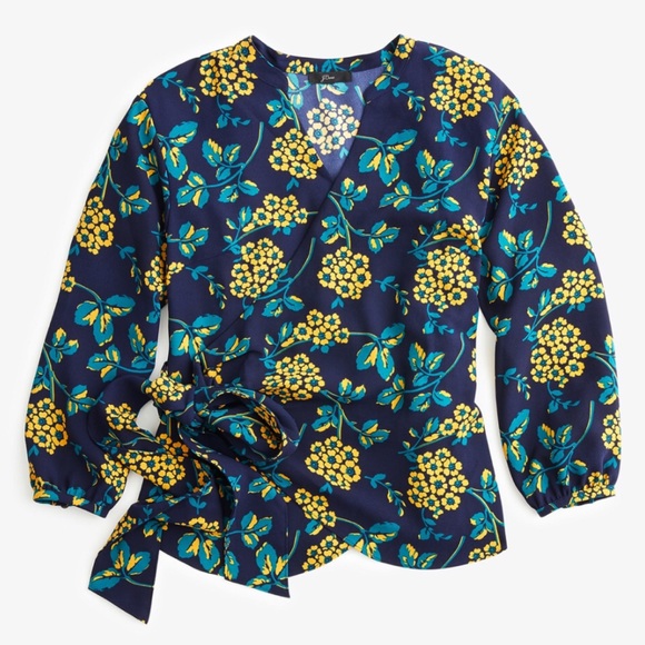 J.Crew Drapey Crepe Floral 3/4 Sleeves Wrap Top - Picture 3 of 13
